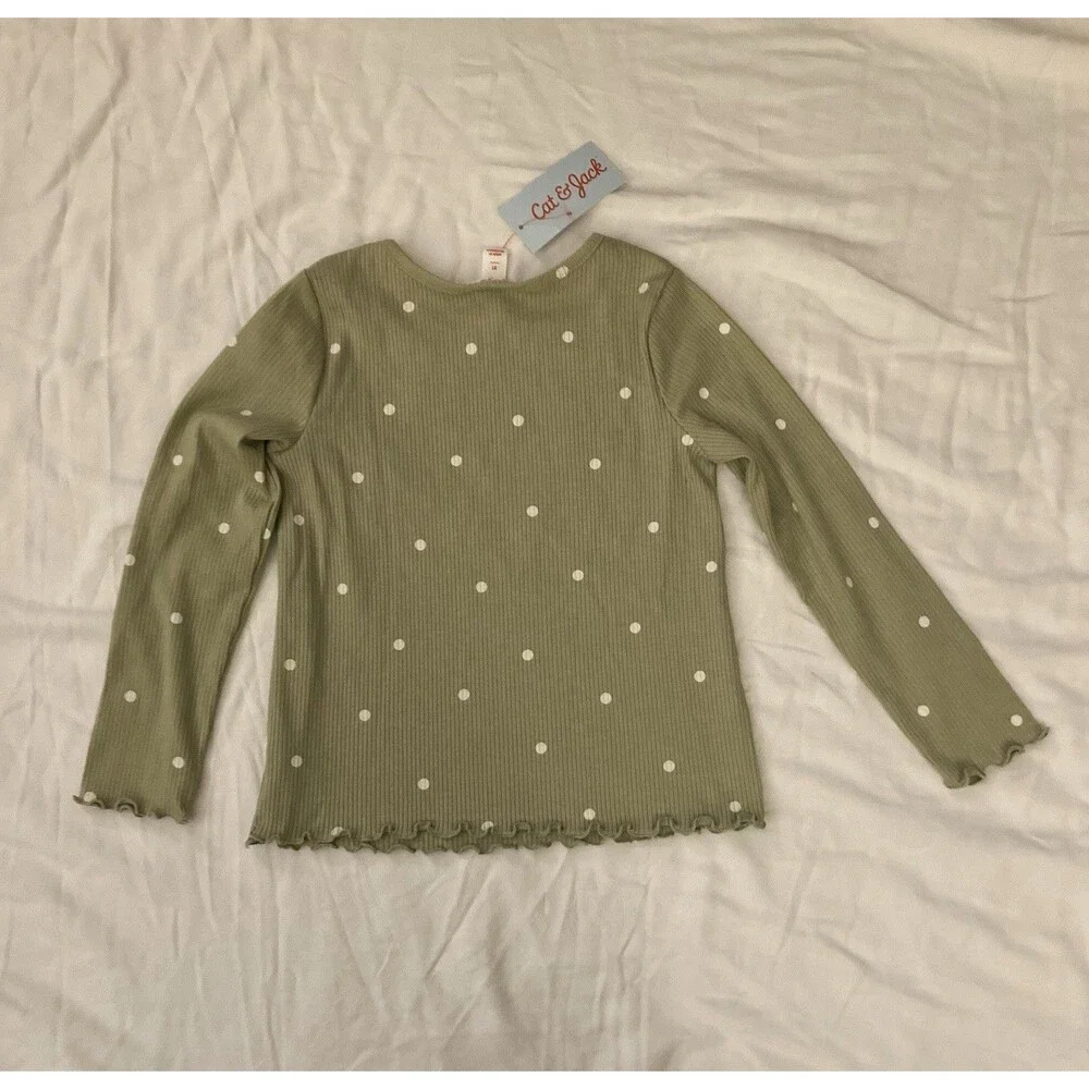 5T Cat & Jack girl clothes - 1 piece Shirt | polka dot & green theme